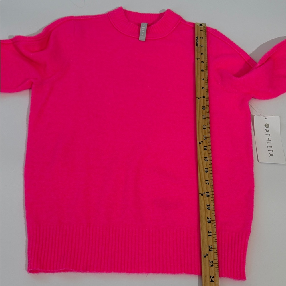 NWT Athleta Transit Crew Sweater Size S Bright Neon Pink Wool Blend - Picture 8 of 13